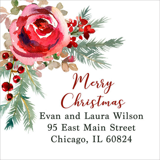 Corner Rose Holiday Square Address Labels